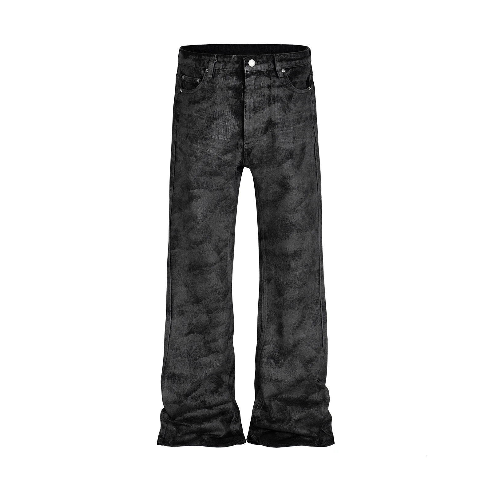 High Street Hand Brushed Glue Sparkling Baggy Flare Jeans for Men Y2k Pantalones Hombre Leather Pants Oversized Denim Trousers 240626