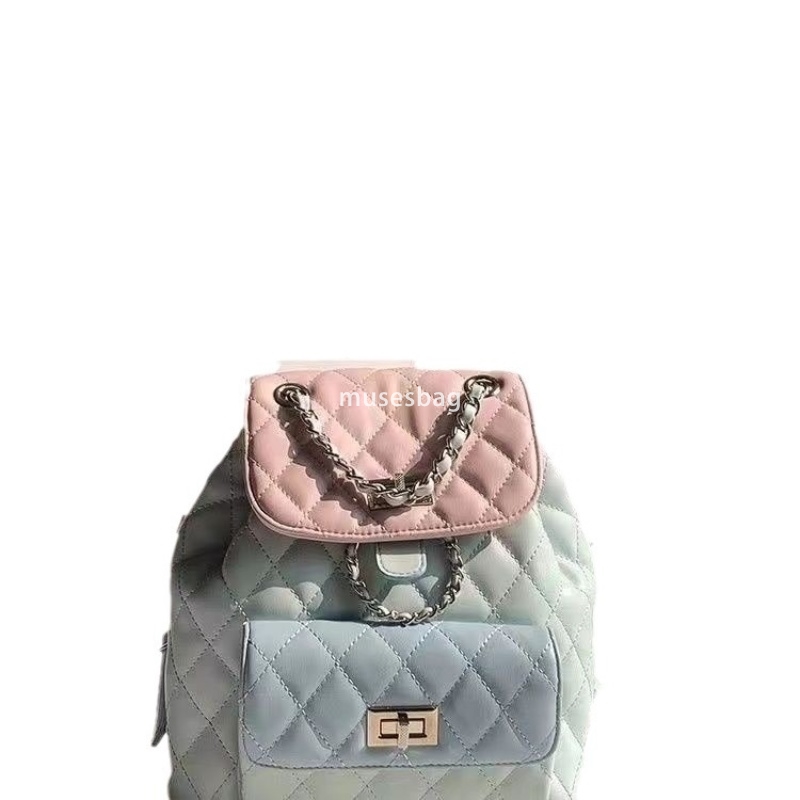Ladies' Fashion Backpack, PU Leather Backpack, Adjustable Chain Pattern Bag, Ladies' Shopping Bag, Student Business Color blocked Fashion Ba