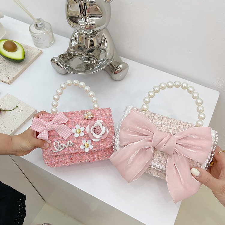 New Korean Style Pearl Kid's Handbag Bow Princess Shoulder Messenger Bag Accessories Parent-Child Bag
