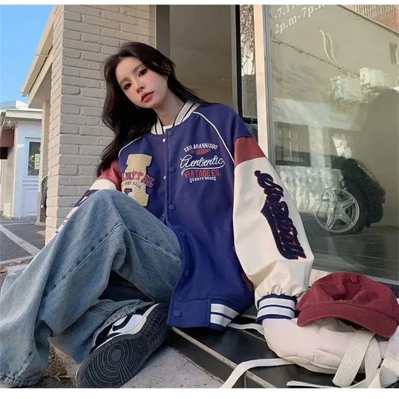 Deeptown Vintage Bomber Jacket Women Harajuku Varsity Baseball Jackets Korean Fashion College Uniform Oversized Streetwear Y2k 240702