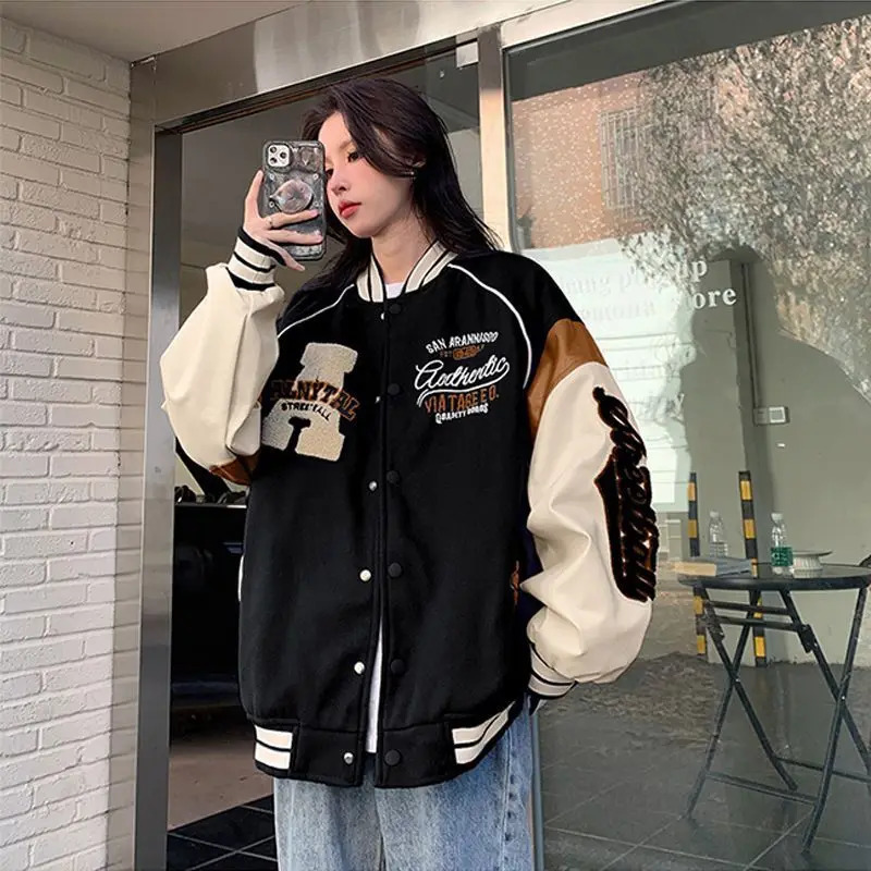 Deeptown Vintage Bomber Jacket Women Harajuku Varsity Baseball Jackets Korean Fashion College Uniform Oversized Streetwear Y2k 240702