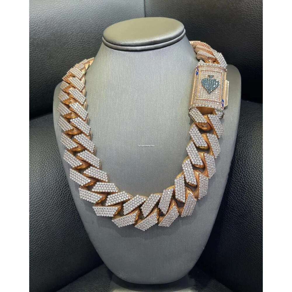 Fully Iced MOISSANITE 20mm Cuban Link Hip Hop Chain Rose Gold Plated Multi Size Available Featuring Diamond pass tester