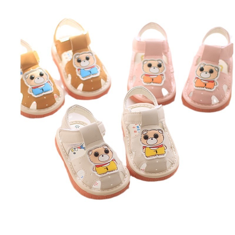 Children's sandals, baotou, summer 0-2 years old, called girls, infants, toddlers, walking shoes, soft soles, male baby shoes will make a noise F