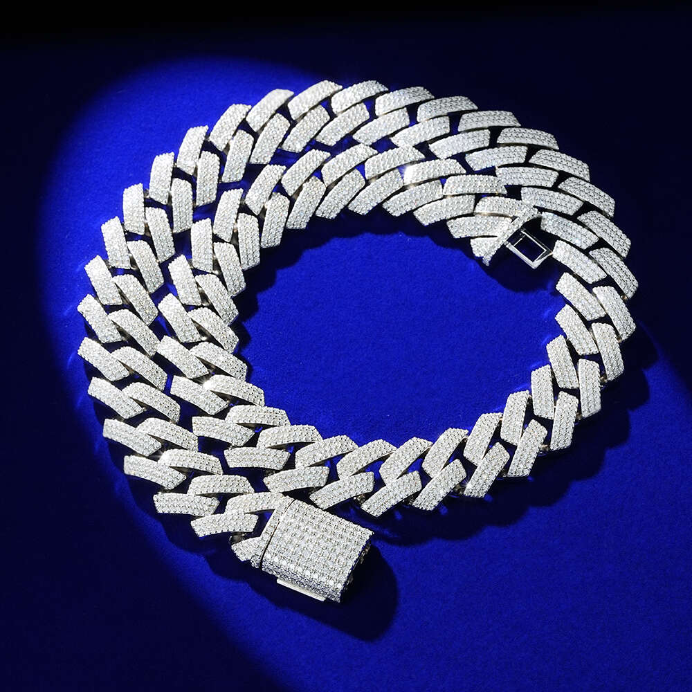 Hot Sale Hip Hop Miami 22mm 14K White Gold Moissanite Sier Cuban Link Chain For Men