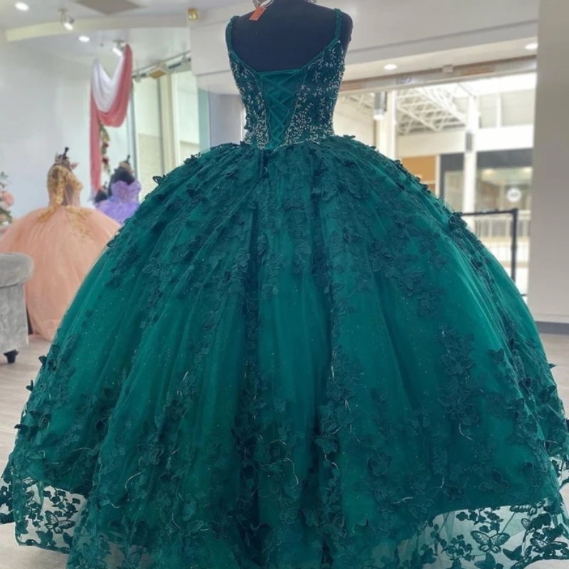 Emerald Green Vestidos De 15 Anos Quinceaneras 2025 Ball Gowns Quinceanera Dresses Beaded Bow Luxury Birthday Sweet 16