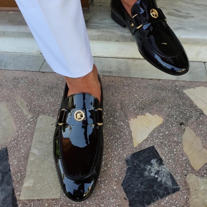 Black Loafers Slip-On Round Toe Fashion Mens Dress Wedding Shoes for Men Size 38-47 240703