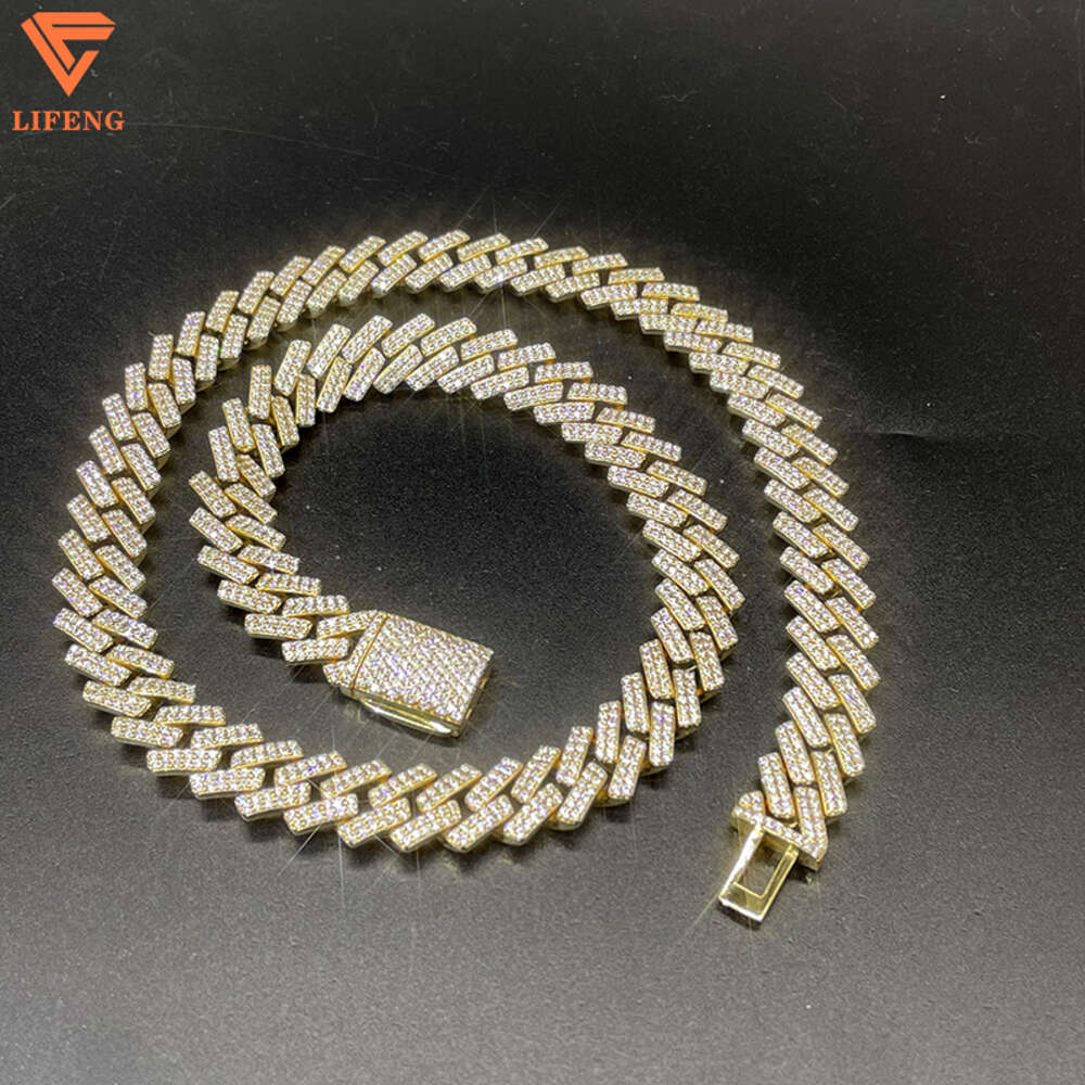 Lifeng Jewelry Hiphop 12mm 2 Rows Dia k Chain Gold Moissanite Sterg Sier Cuban Necklace
