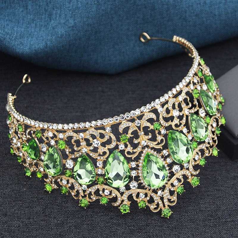 Tiaras Baroque 9 Colors Green AB Crystal Big Tiaras for Women Girls Party Wedding Crown Bridal Elegant Hair Jewelry Pageant