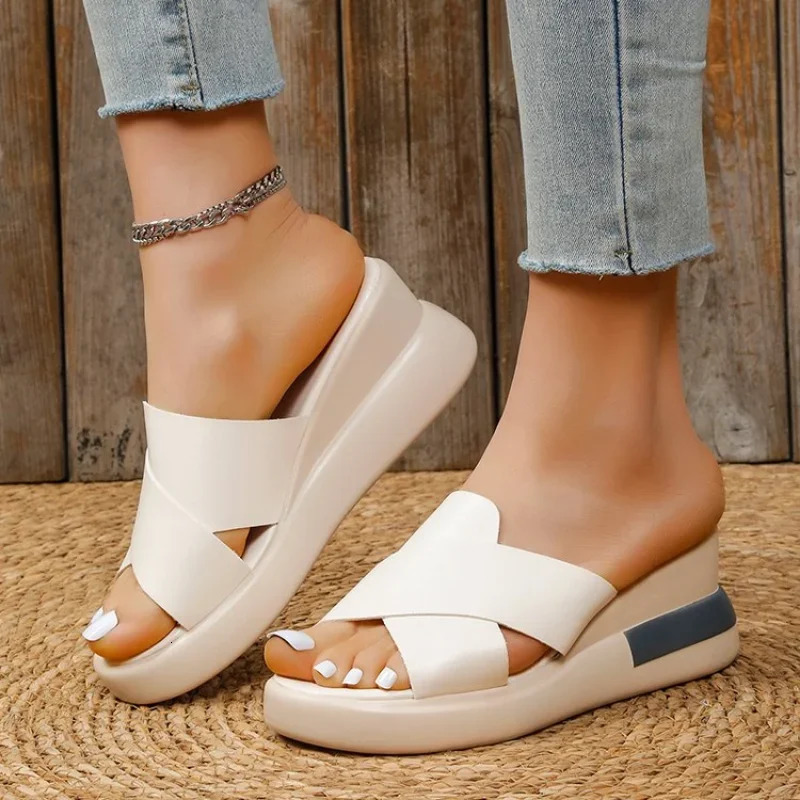 Wedge Heel Sandals Womens 2024 Summer Fashion Muffin Open-toe Fairy Style Outside Wear Thick-soled Shoes Women 240704