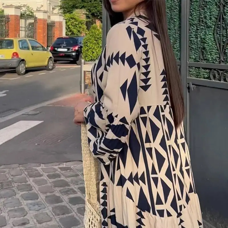 Boho Summer Maxi Dress Women Vintage Buttons Long Sleeve Elegant Holiday Beach Loose Dresses Female Casual Vestidos 240627