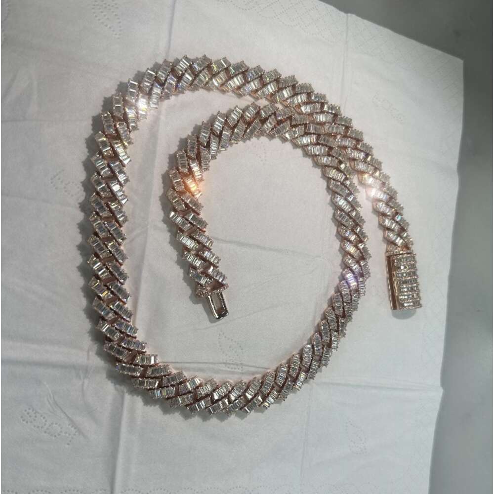 Pass Diamond Tester 925 Sterling Silver Iced Out 12mm Baguette Miami Hip Hop Moissanite Diamond Cuban Link Chain