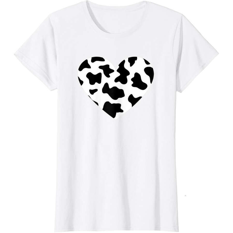 Mens T shirts tshirt Tee Awesome Cow Print Black & White Print Heart T-Shirt Fashion Clothes