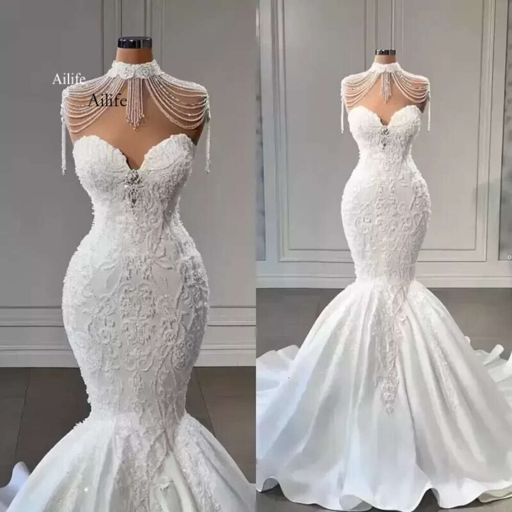Gorgeous Mermaid Wedding Dresses Bridal Gown Off The Shoulder Sweetheart Neckline Beading Sweep Train Satin Plus Size Vestidos De 0704