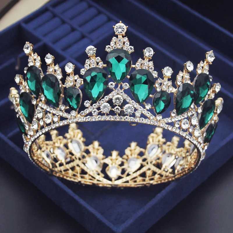 Tiaras Queen Water drop Yellow Crystal Wedding Crown Prom Bride Diadem Pageant Circle Tiaras Headdress Wedding Hair Jewelry