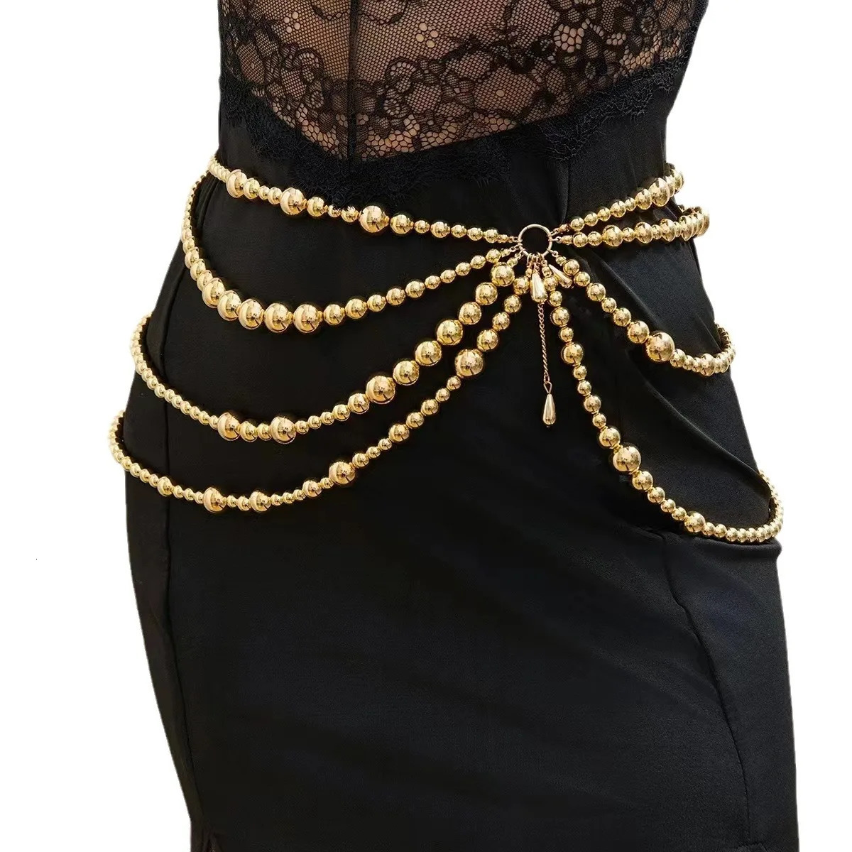Different Pearls Connected Multi-Layer Tassel Side Swing Chain Waist Chain Waist Decorations Characteristic Belt 240701