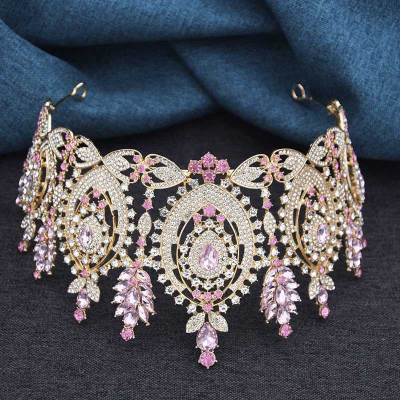 Tiaras Pink Bridal Crown Vintage Baroque Rhinestone Tiaras Headdress Pageant Miss Party Wedding Crown Jewelry Hair Accessories