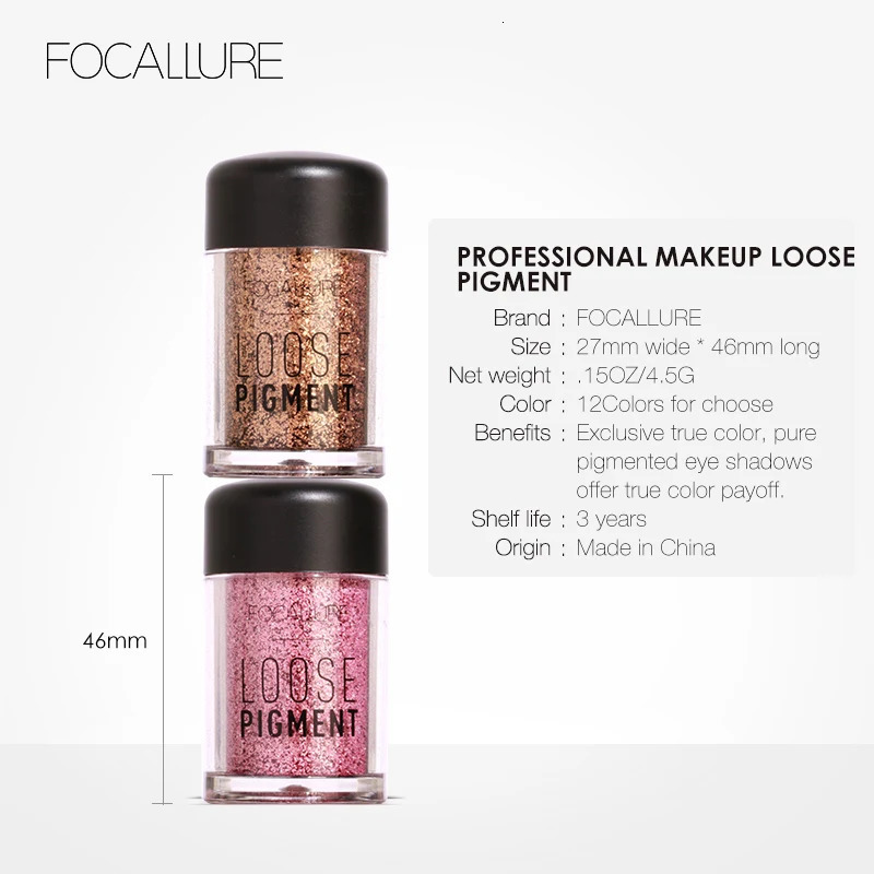 FOCALLURE Glitter Eyeshadow 18 Colors Diamond Eye Glitter Powder Waterpoof Makeup Eye Shadow Crystal Shiny Cosmetics For Women 240704