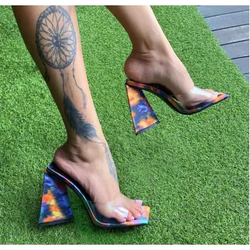 summer plus size candy-colored fishmouth in Europe and America thick high-heeled buckle-word womens high-heeled heels o240703