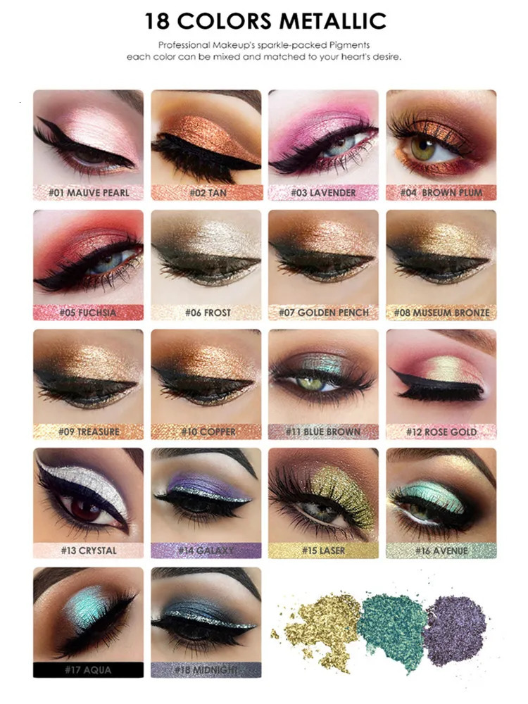 FOCALLURE Glitter Eyeshadow 18 Colors Diamond Eye Glitter Powder Waterpoof Makeup Eye Shadow Crystal Shiny Cosmetics For Women 240704