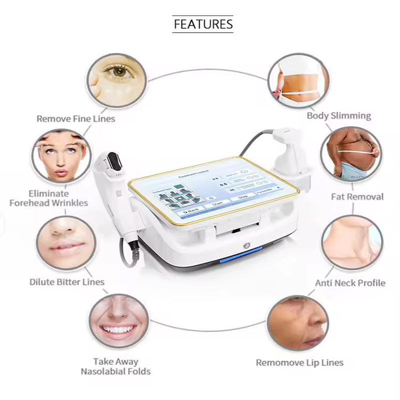 Portable 2 Handles Liposonic Slimming Machine Wrinkle Removal Skin Tightening Hifu Loss Fat Device With 10D Eliminate Foreheads Wrinkles Device