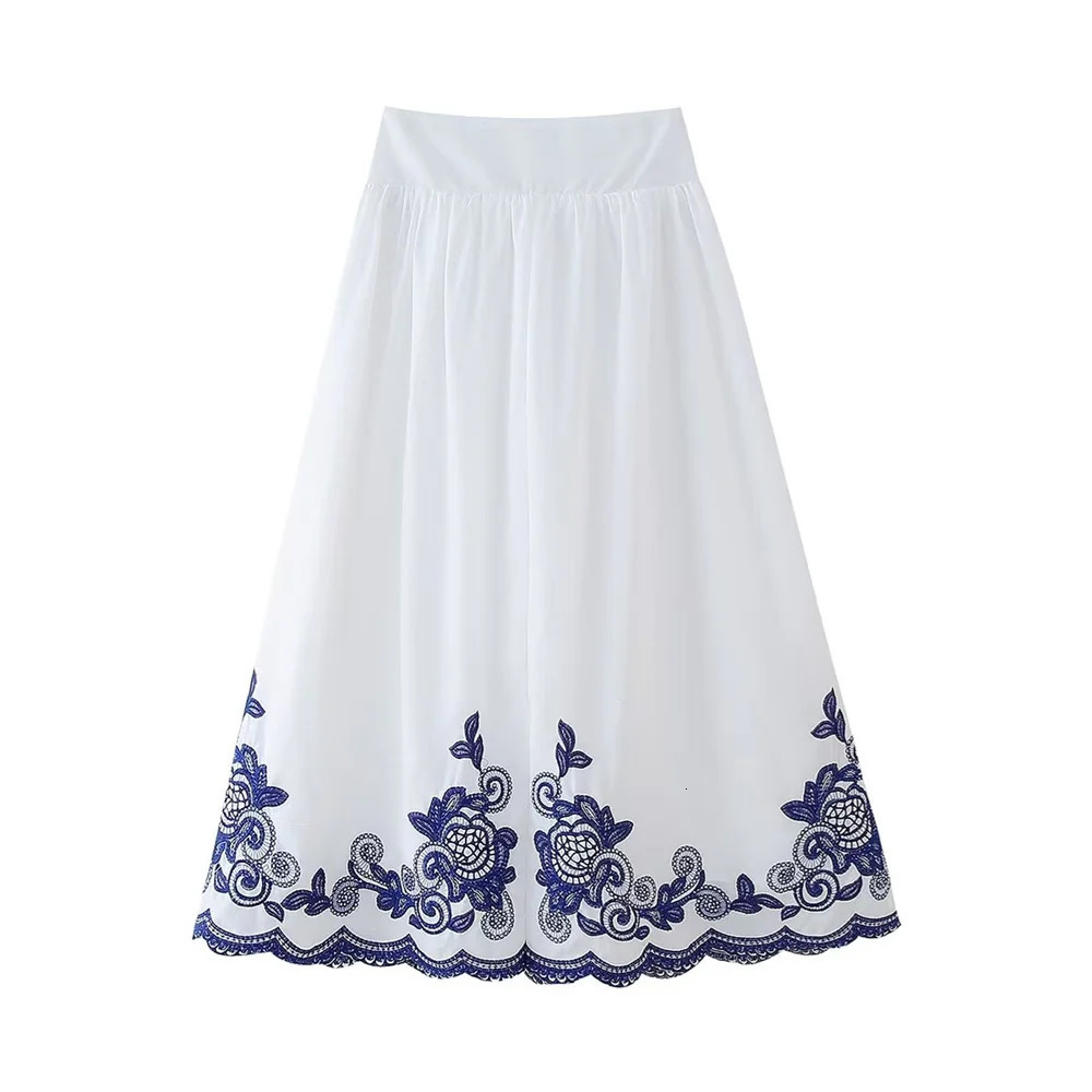 PB ZA Summer Product Womens Wear European and American Style Contrast Embroidered Shirt Half Skirt Set 240704