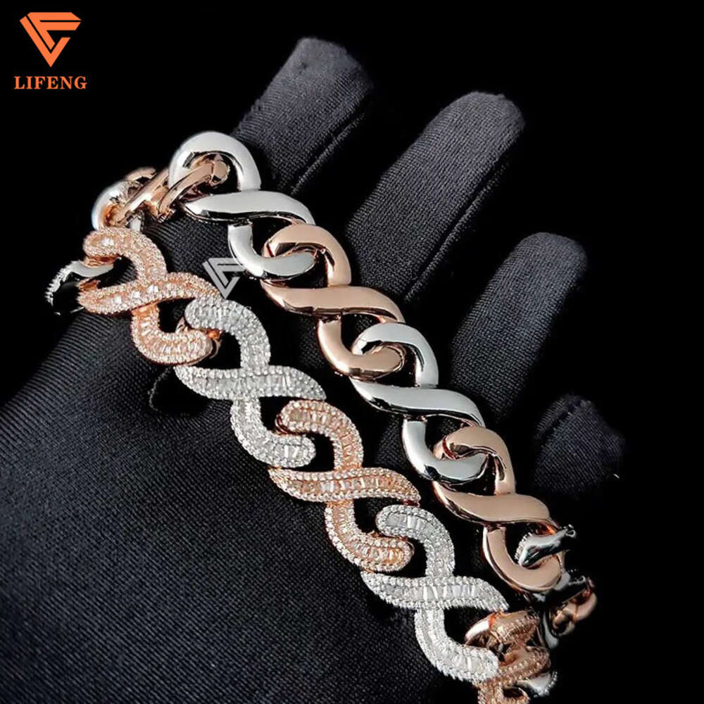 Lifeng Jewelry 15mm Iced Out Vvs Moissanite Cuban Link Chain Necklace Two Tone 925 Silver Diamond Hip Hop Men Cuban Necklace
