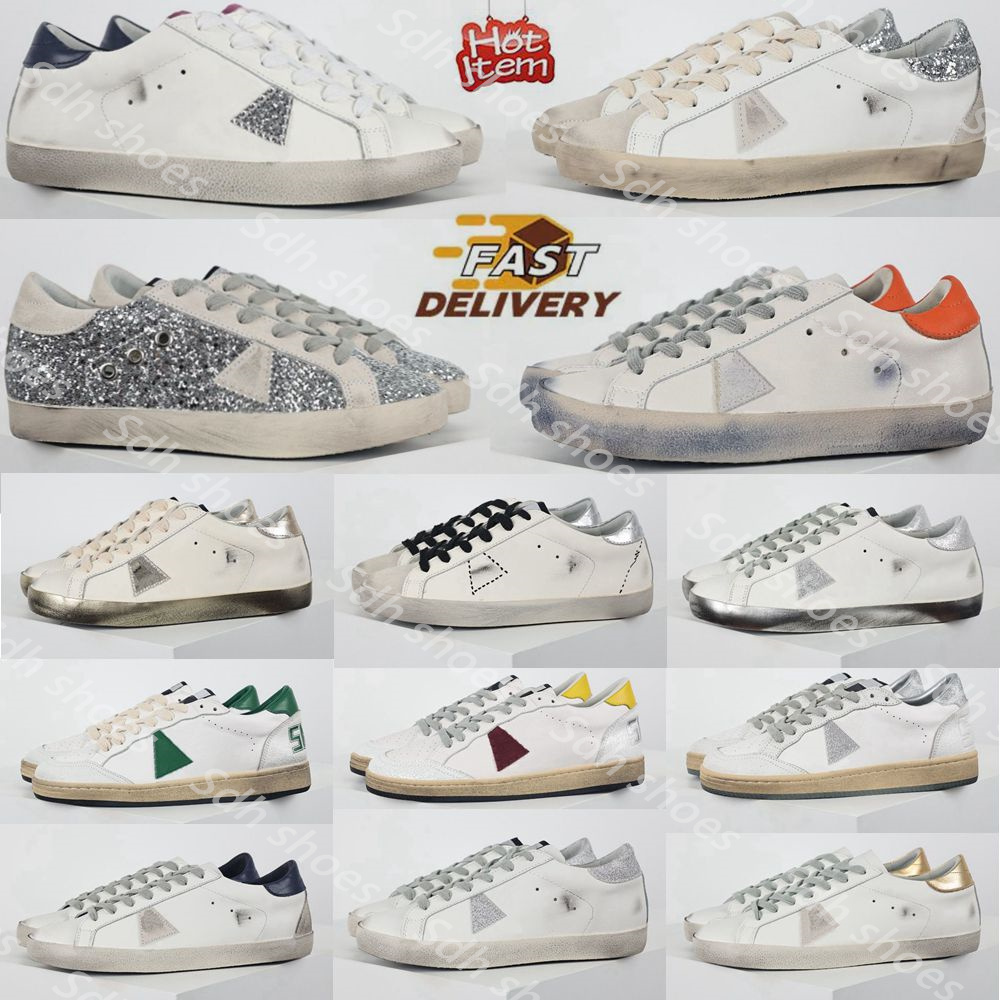 2025 New Designer Shoes Golden Women Super Star Brand Men New Release Italy Sneakers Sequin Classic White Do Old Dirty Casual Shoe Lace Up Woman Man