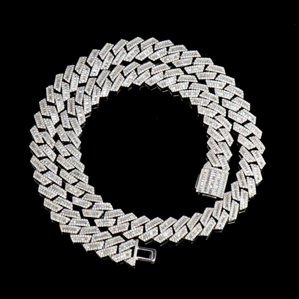 New Arrive 12mm Cuban Chain Necklace Baguette Diamond Moissanite Vvs 925 Sterling Silver Cuban Link Bracelet Necklace Jewelry