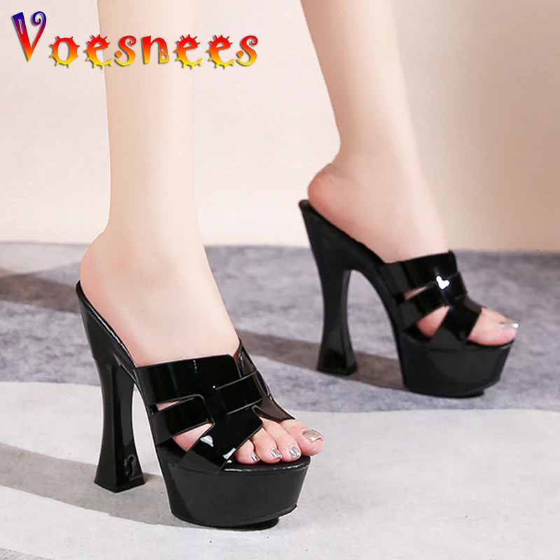 Thick Platform High Heels 14CM Women Slippers Mules Europe And America Summer Everyday Sandals Nightclub Models Shoes Size 43 240703