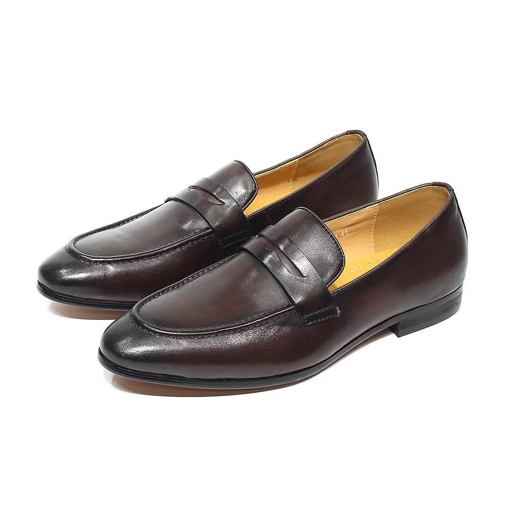 FELIX CHU Mens Penny Loafers Leather Shoes Genuine Leather Elegant Wedding Party Casual Dress Shoes Brown Black Shoes for Men 240703