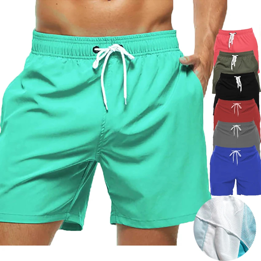 mens shorts shorter swim shorts Men's Swim Trunks Beach Shorts Drawstring with Mesh Lining Elastic Waist Breathable Streetwear Board Shorts pure 