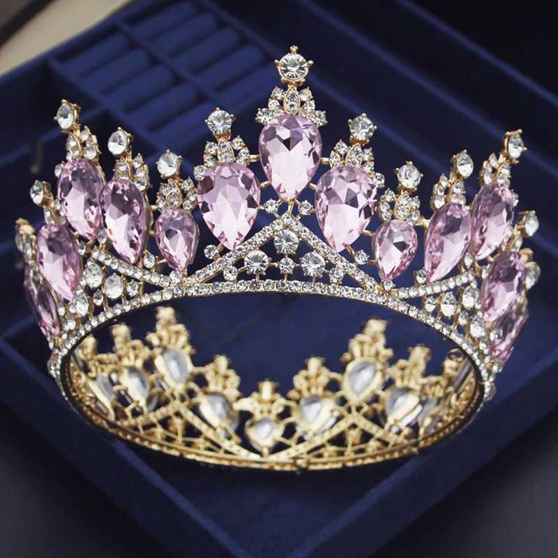 Tiaras Queen Water drop Yellow Crystal Wedding Crown Prom Bride Diadem Pageant Circle Tiaras Headdress Wedding Hair Jewelry