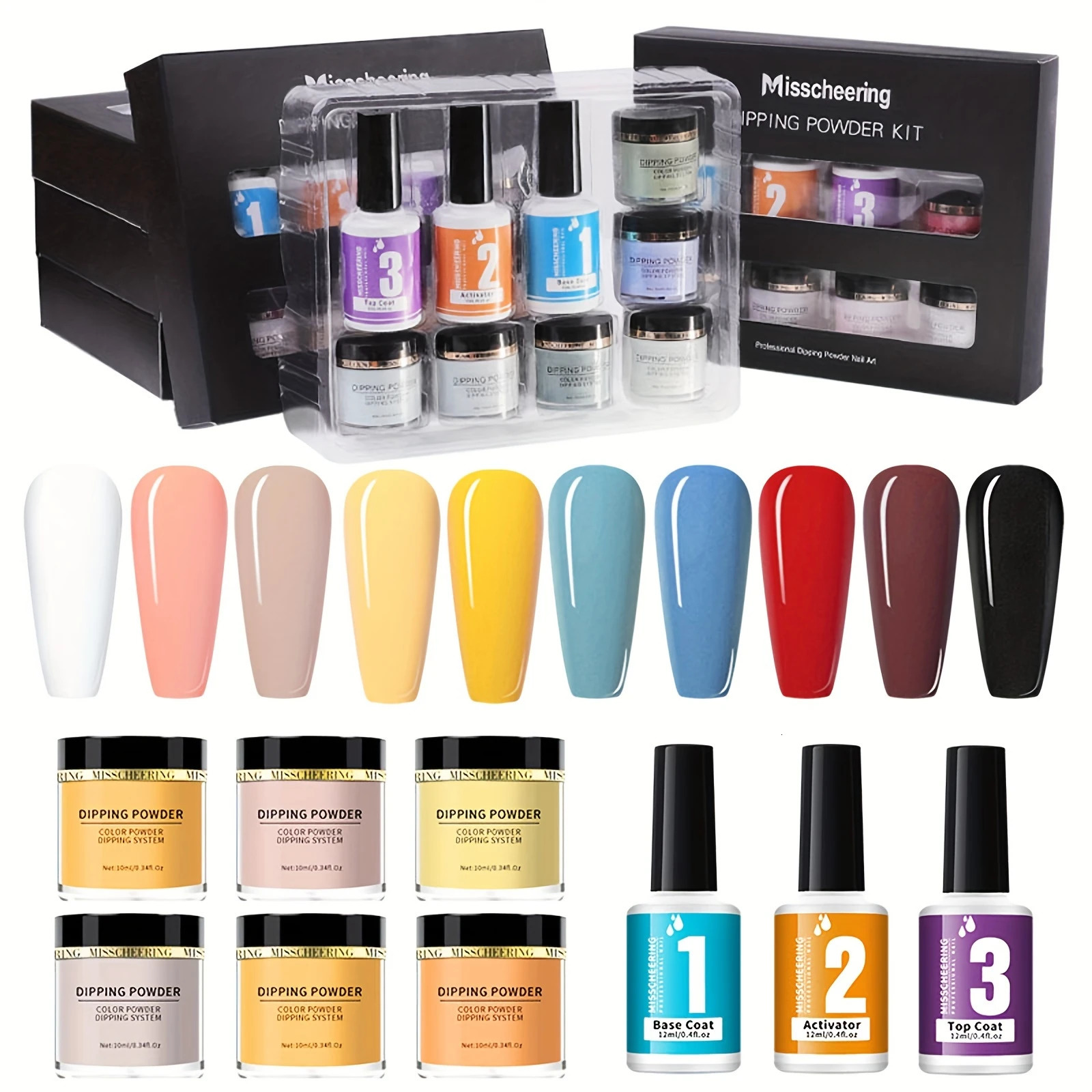 Dip Powder Nails Acrylic Dipping Powder Liquid Set with Base/Top Coat Activator for French Nail Art Manicure DIY Salon Gifts 240701
