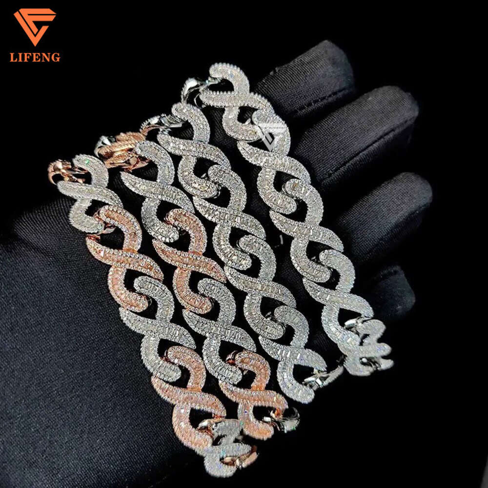 Lifeng Jewelry 15mm Iced Out Vvs Moissanite Cuban Link Chain Necklace Two Tone 925 Silver Diamond Hip Hop Men Cuban Necklace