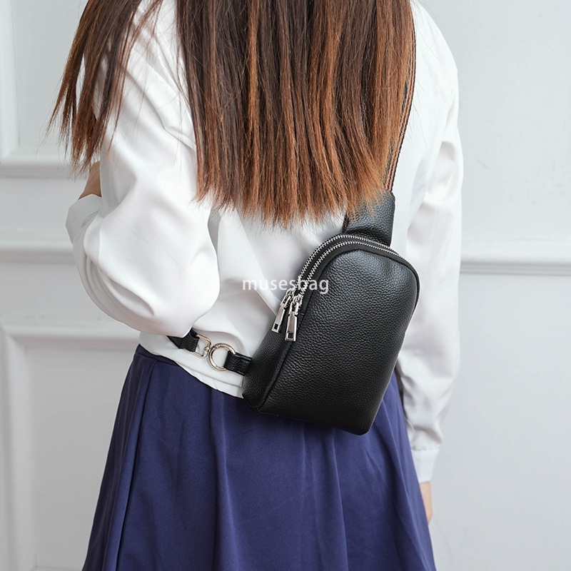 Urban minimalist fashionable atmospheric high-quality leather bag for both men and women new small chest bag versatile genuine cowhide crossbody bag