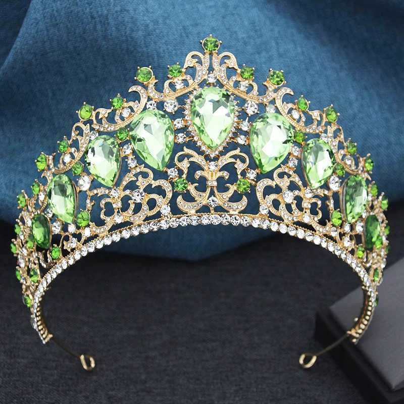 Tiaras Baroque 9 Colors Green AB Crystal Big Tiaras for Women Girls Party Wedding Crown Bridal Elegant Hair Jewelry Pageant