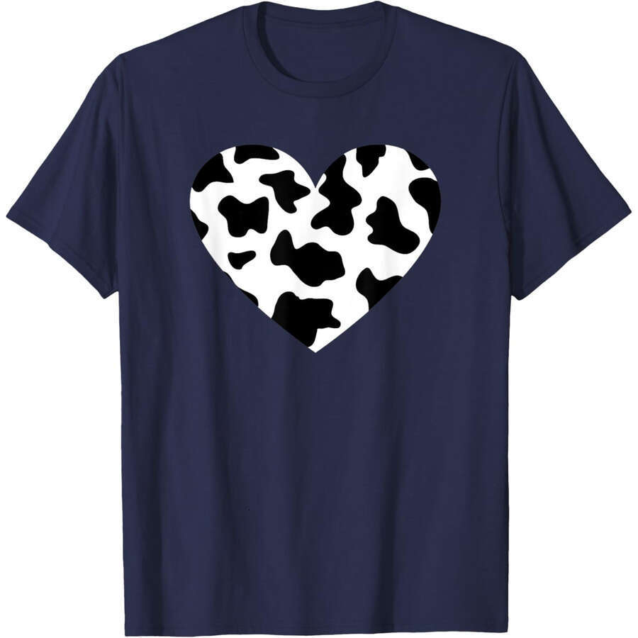 Mens T shirts tshirt Tee Awesome Cow Print Black & White Print Heart T-Shirt Fashion Clothes
