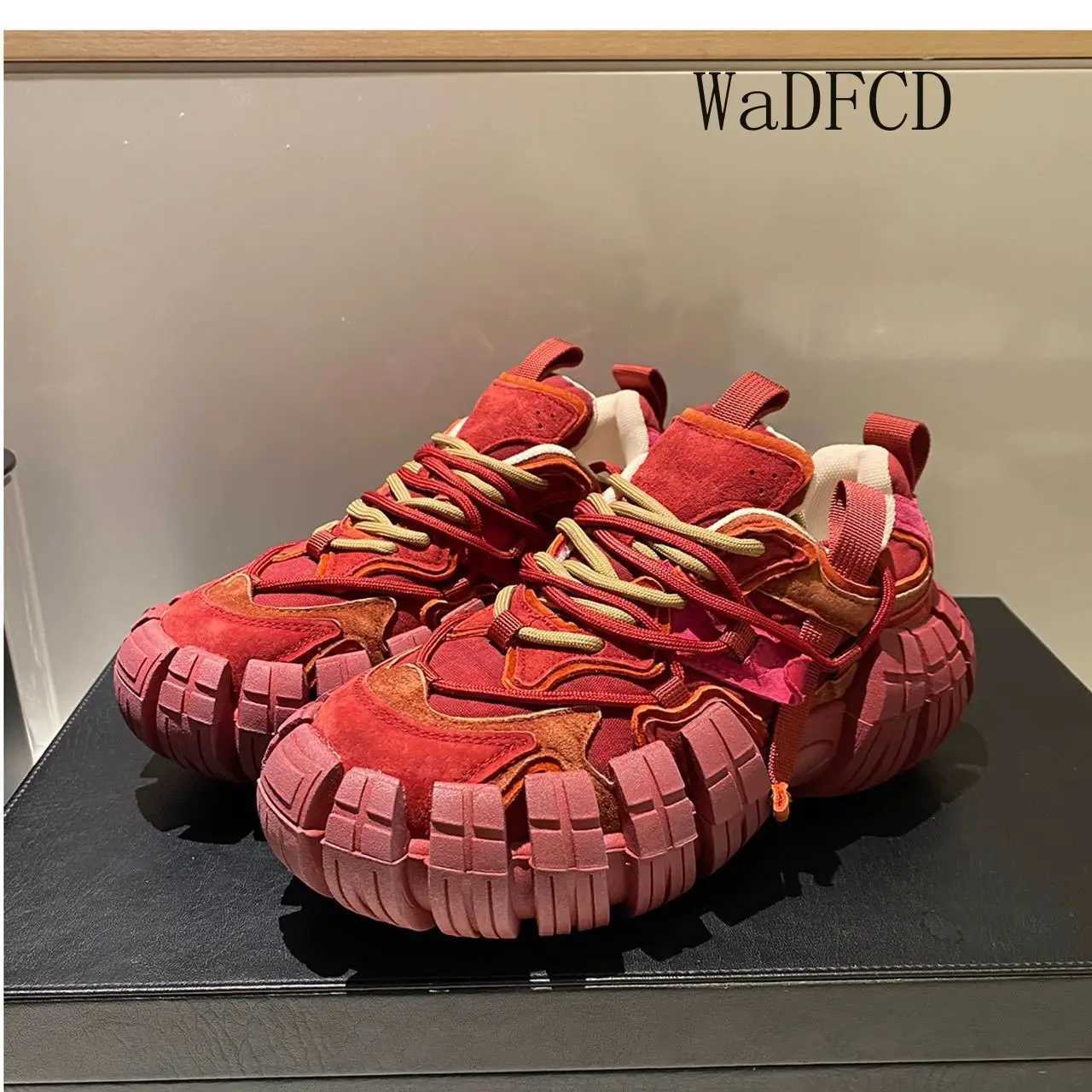 Chunky Sneaker Men Designer Tire Sole Sport Fashion Casual Microfiber Leather Height Increased Flat Platform Running Shoes S24741