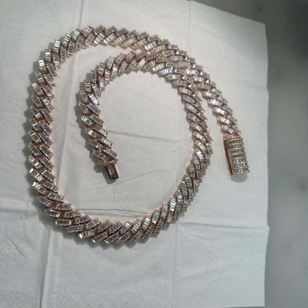 12mm Personalized Fine Jewelry 925 Sterling Silver Baguette Gold Plated Iced Out Moissanite Miami Cuban Link Chain