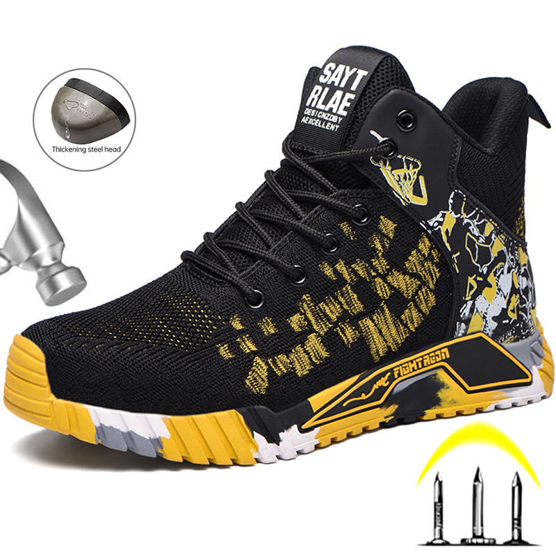 Steel Toe Safety Shoes Men Lightweight Indestructible Boots Anti-Puncture Work Sneakers Male