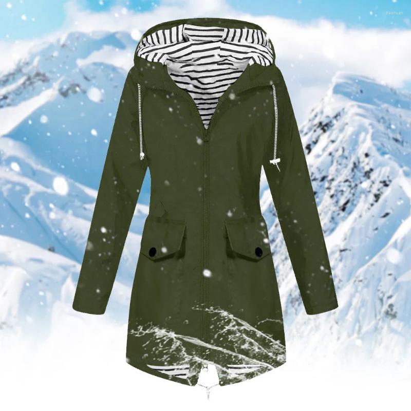 Women's Jackets Women Rain Jacket With Hood Lightweight Long Sleeve Windbreaker Zip Up Drawstring Raincoat Plus Size
