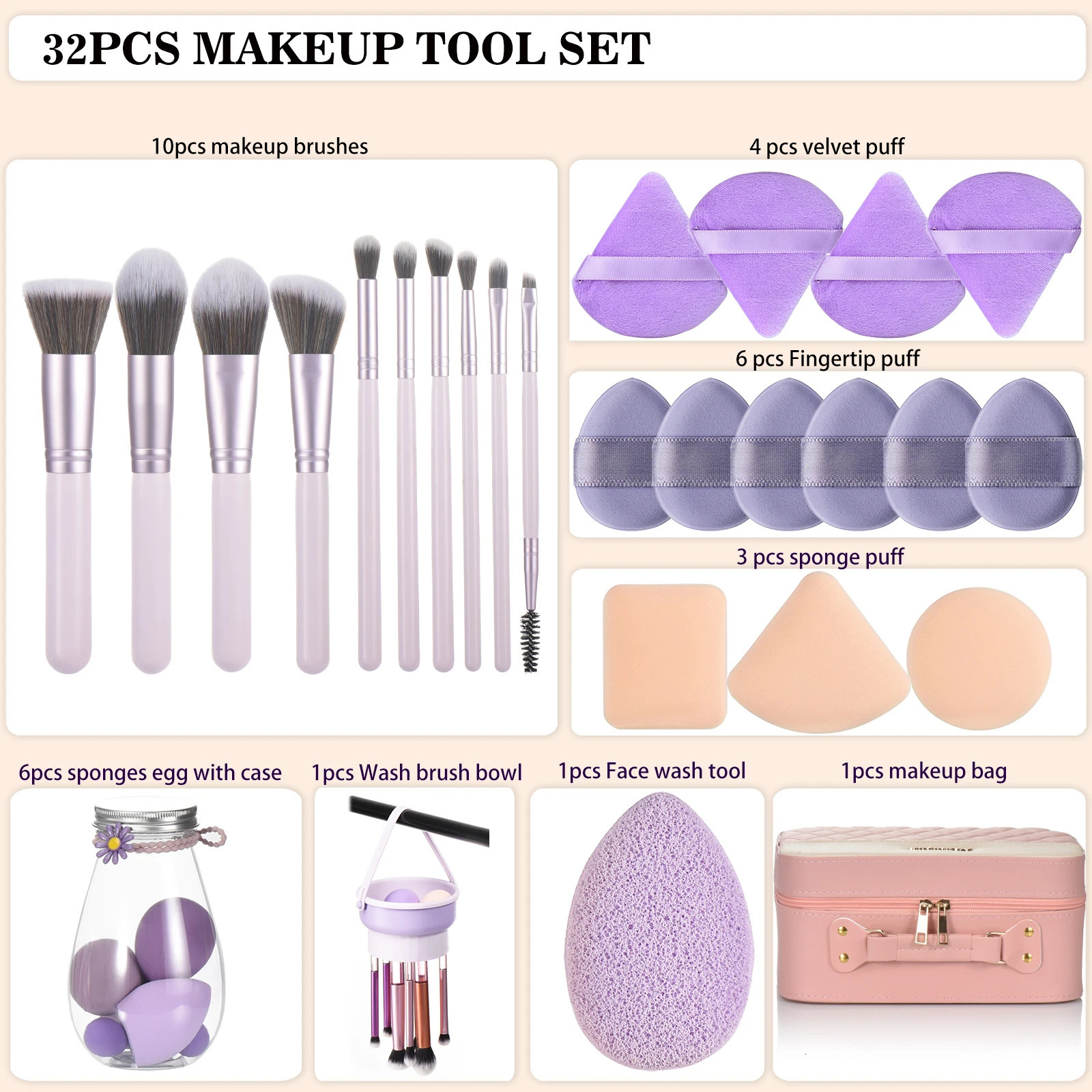31Pcs Makeup Tools Set 15pcs Wooden Handle Makeup Brushes With SpongesSuitable For Beginners Cost-effective Makeup Tool Set 240704