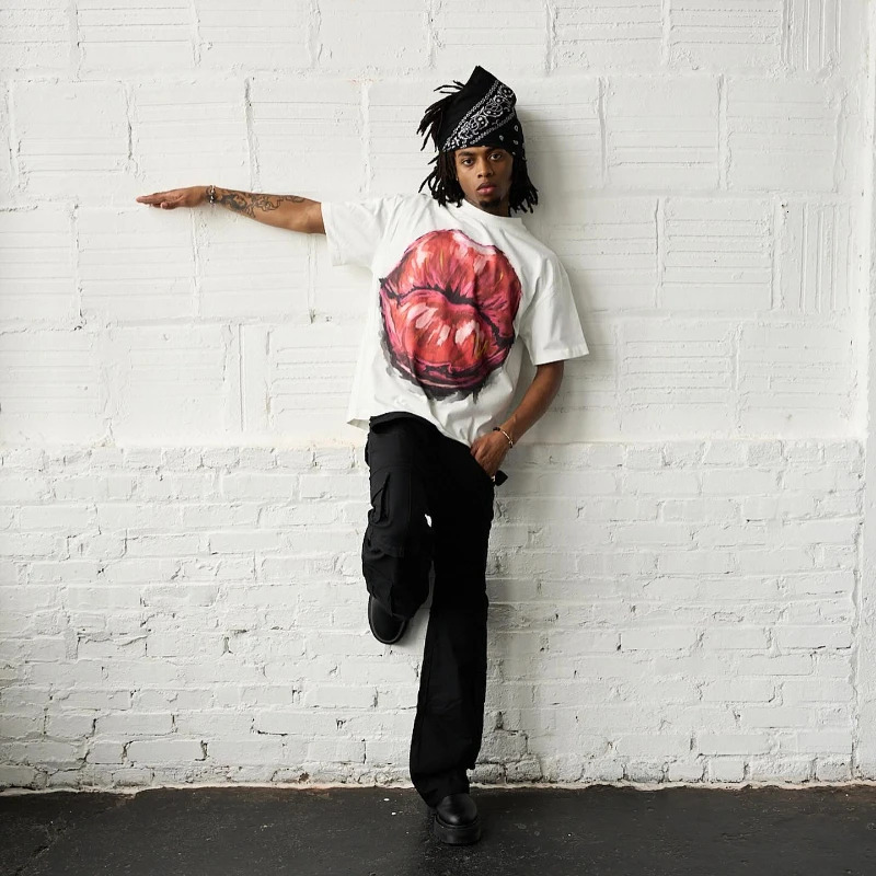 Y2K Harajuku T Shirt Lip Printed Pattern Streetwear Hip Hop Rock Trendy Oils Style Oversized Short Sleeve Boxy Unisex Clothing 240702