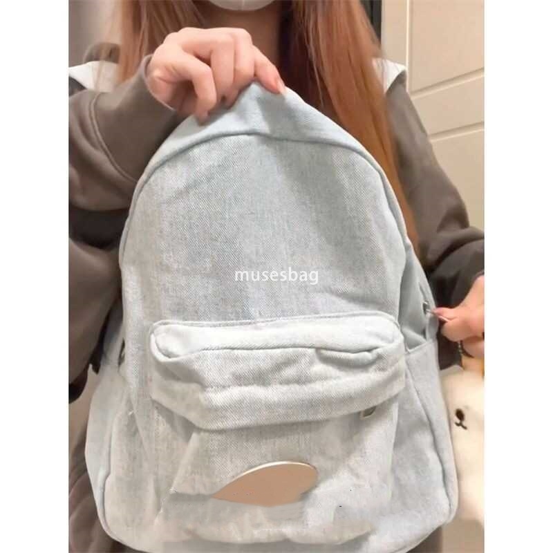 High end women's fashionable forest style simple and lazy casual backpack for college students versatile for class commuting washed denim backpac