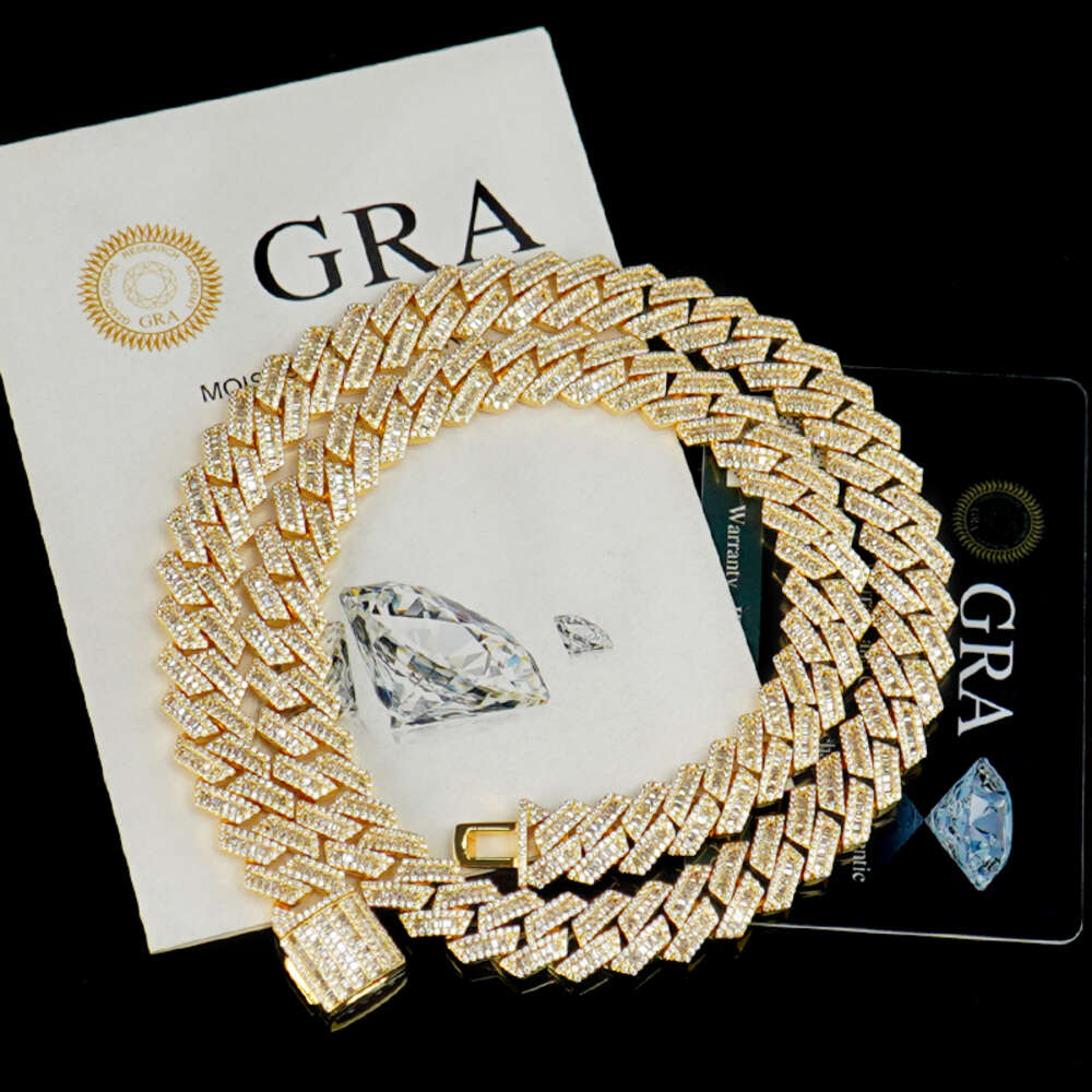 Iced Out Vvs Moissanite Diamond Pass Test Rapper Jewelry 14k Gold Plated 925 Silver Cuban Link Chains