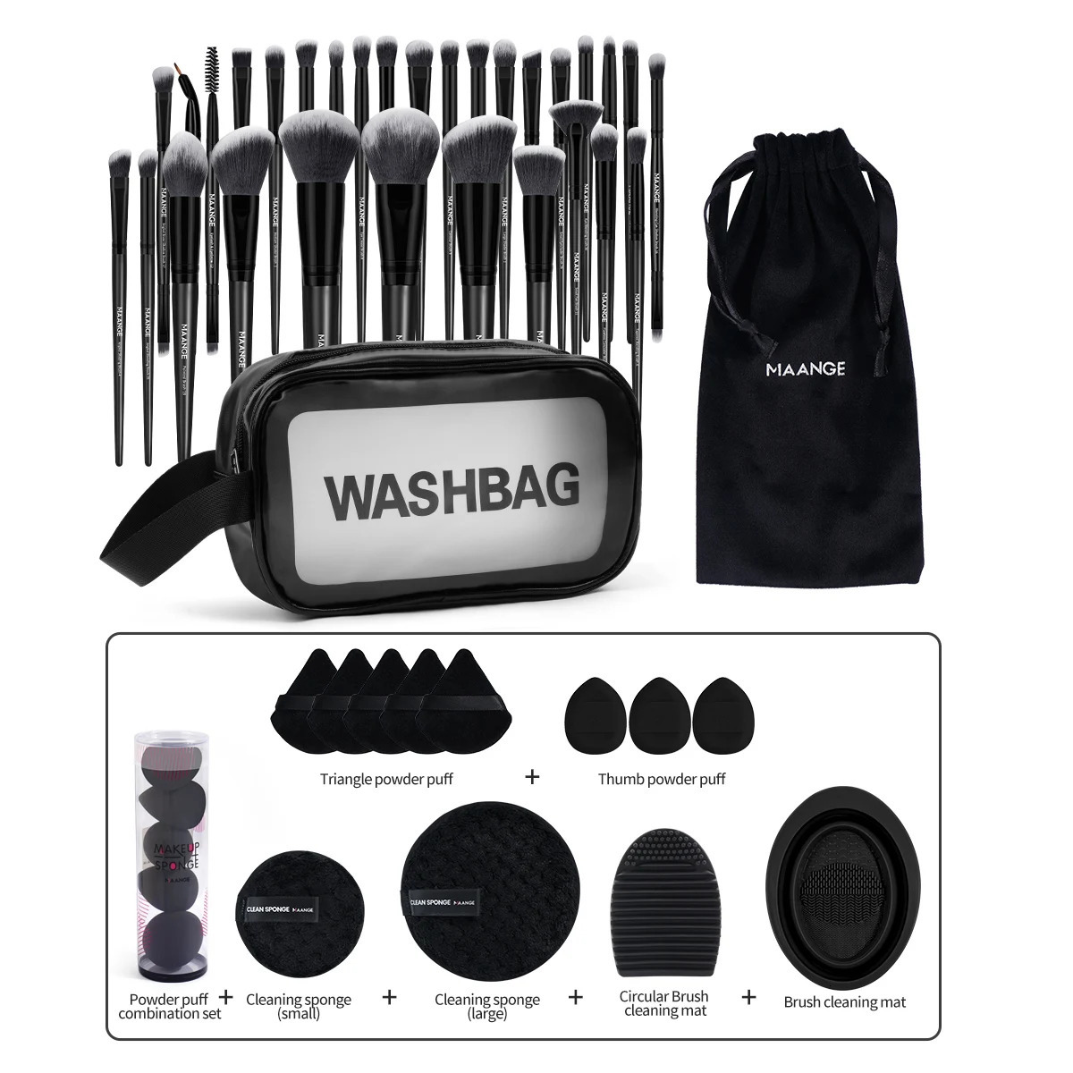 MAANGE 49PCS Makeup Tools Kits 30PCS Foundation Makeup Brush with Storage Bag Makeup r Puff Triangle Cushion Puff Full Set 240704