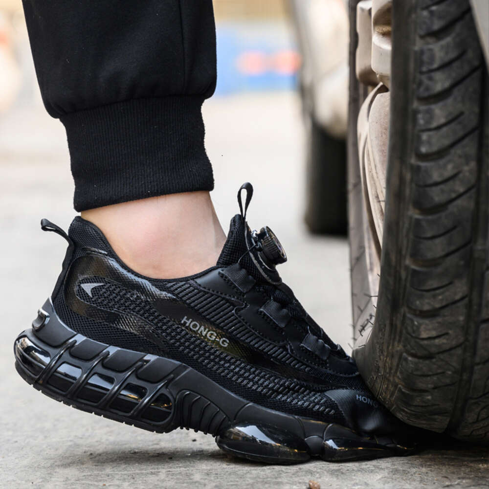 Rotating Button Men Safety Protective Sneakers Steel Toe Cap Anti-Smash Work Shoes Fashion Indestructible Boots Security