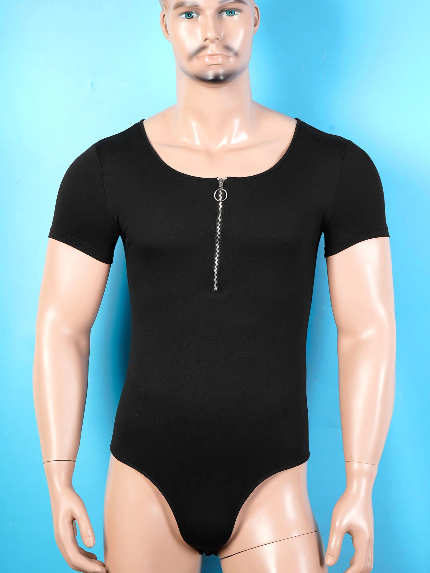 Men Adults Slim Bodysuit Bodybuilding Undershirts Short Sleeves Press Crotch Leotard T-shirt One Piece Underwear Romper Pajamas 240703