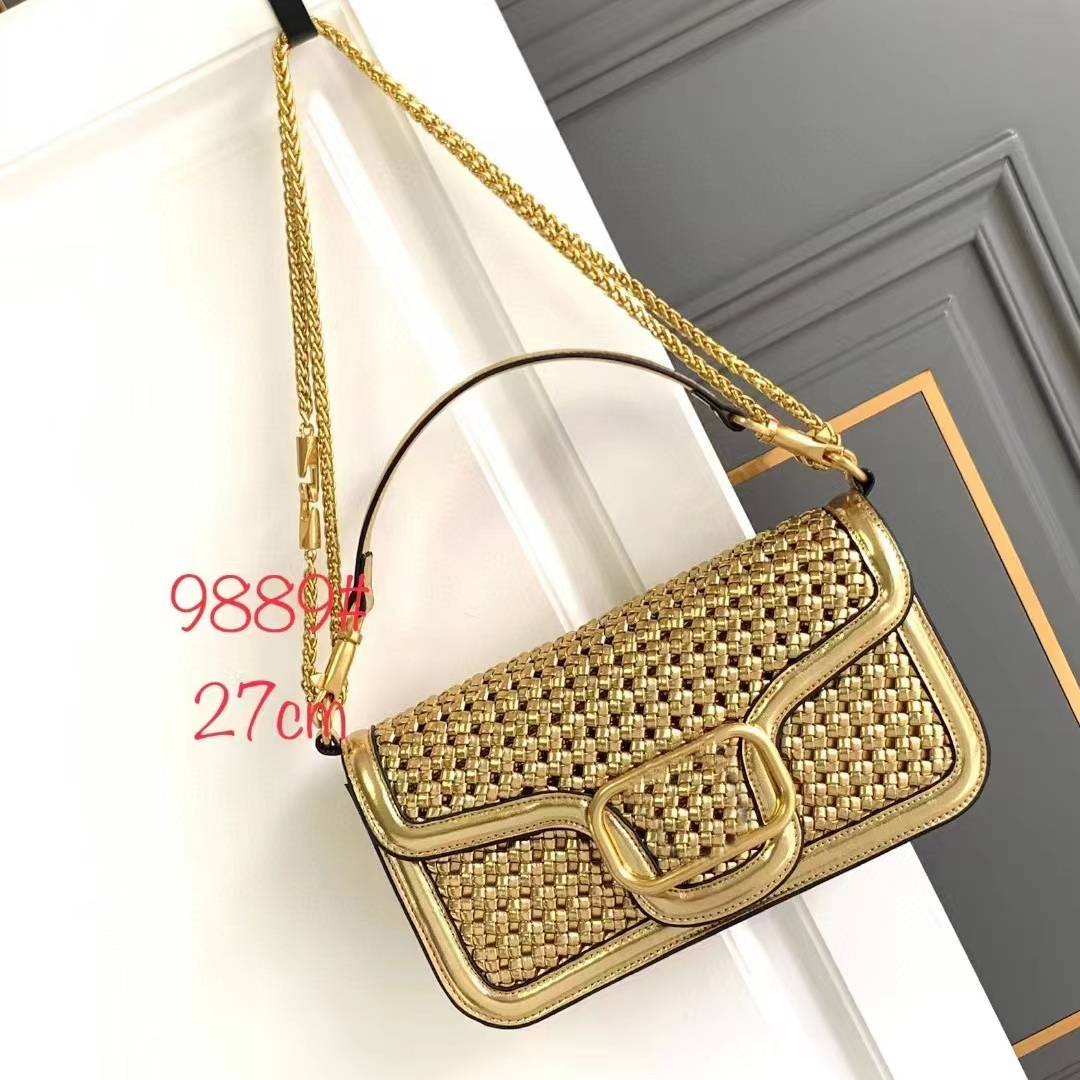 Real Cowhide Leather Chain Shoulder Bags Handmade Woven Underarm Baguette Bag Luxury Designer Crossbody Bag Genuine Leather Women Brand Handbag Vintage Totes 2794