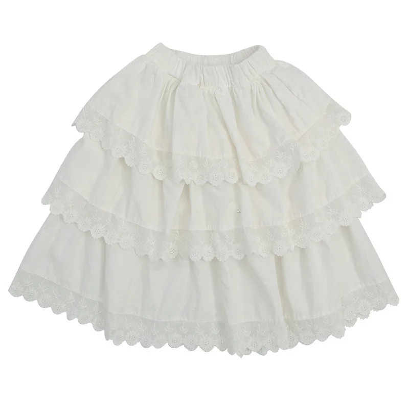 Kids Girls Tiered Skirt Lace Princess Pure Cotton Childrens Spring Autumn Baby Girls Cake Long Skirt Toddler Girl Dress 240703